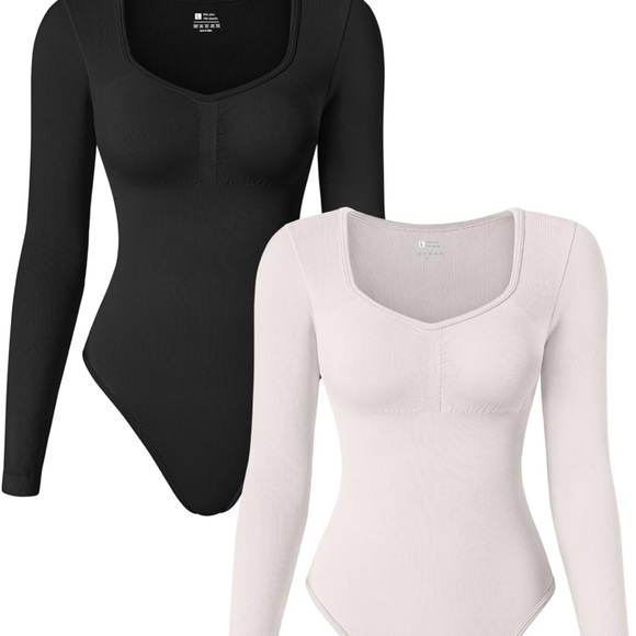 TOB Women's 2 Piece Bodysuits Sexy Seamless Ribbed Long Sleeve Tummy Control XL - Picture 1 of 10
